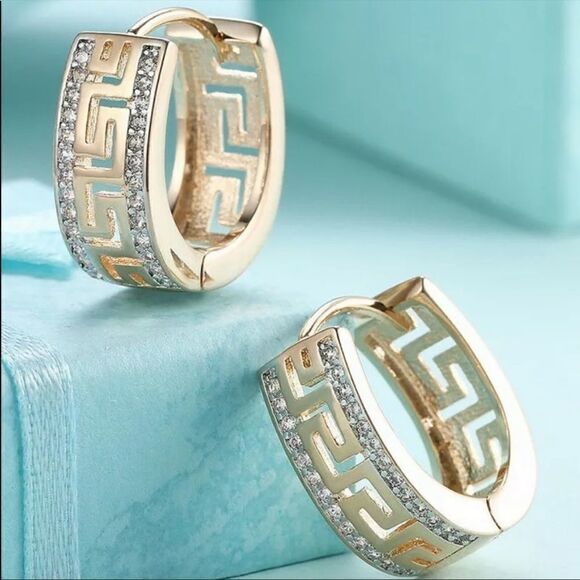 NEW 14k Gold Plated Greek Earrings - Picture 1 of 6